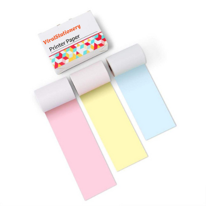 ViralStationery™   Yellow/Pink/Blue Non-Adhesive 5-Year-Lasting Thermal Paper for mini printer丨3 Rolls